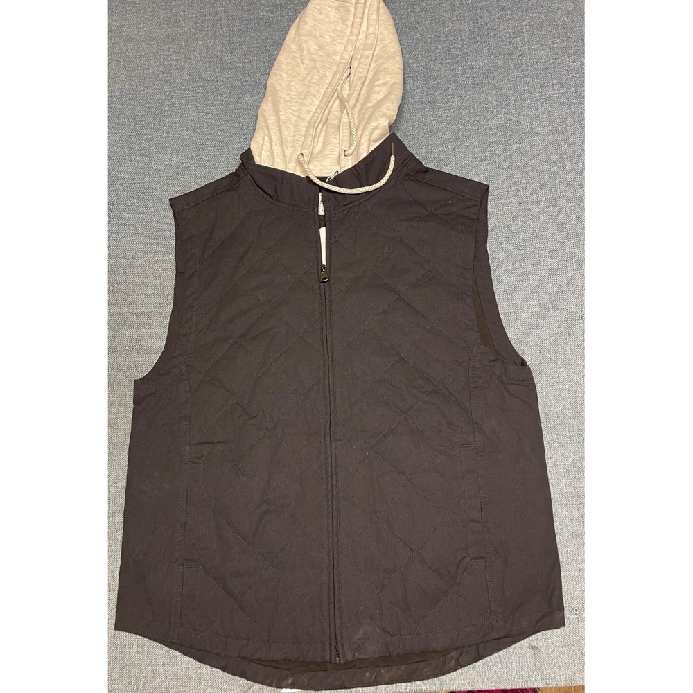 BKE Mens Quilted Hooded Vest Black Grey Full Zip Size 2XL